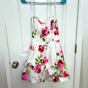 B. Darlin mini dress. White with pink flowers. And in great condition.